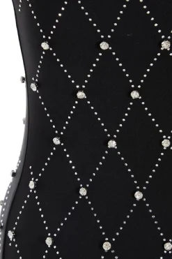 Quiz Petite Black Rhinestone Square Neck Maxi Dress