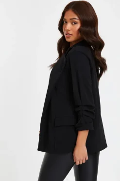 Quiz Petite Ruched Sleeve Blazer Black Discount