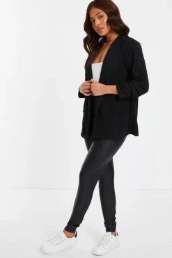 Quiz Petite Ruched Sleeve Blazer Black Discount