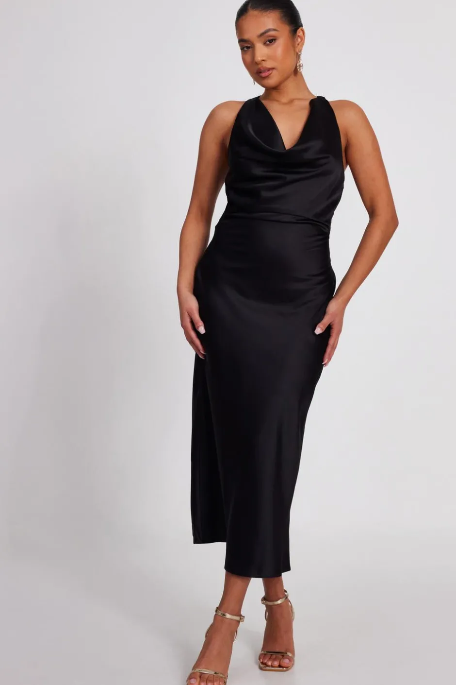 Quiz Petite Black Satin Midaxi Dress Online