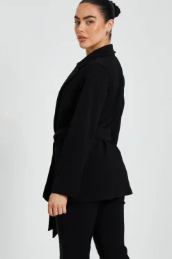 Quiz Petite Tie Waist Blazer Black Sale