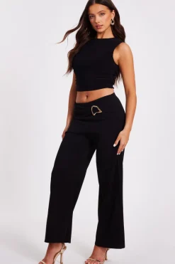 Quiz Petite Black Tie Waist Palazzo Trousers Hot