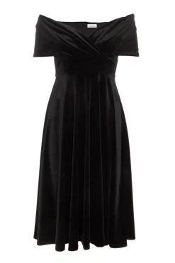 Quiz Petite Black Velvet Bardot Midi Dress Hot