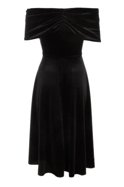 Quiz Petite Black Velvet Bardot Midi Dress Hot