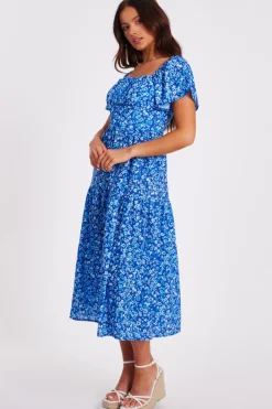 Quiz Petite Blue Floral Print Midi Dress Online