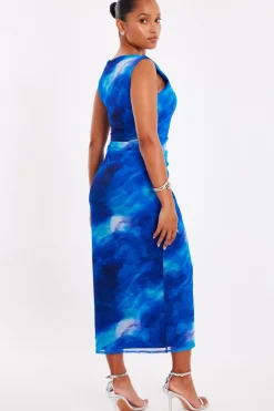 Quiz Petite Blue Mesh Marble Midaxi Dress Online