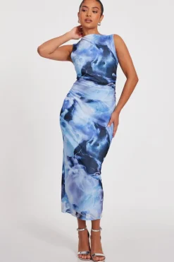 Quiz Petite Blue Printed Midaxi Dress Online