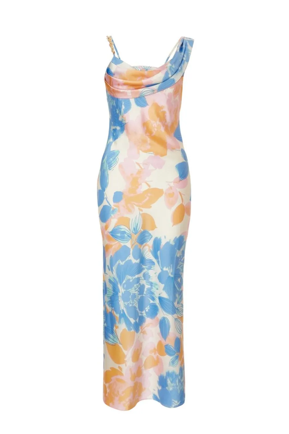 Quiz Petite Blue Satin Floral Midaxi Dress Clearance