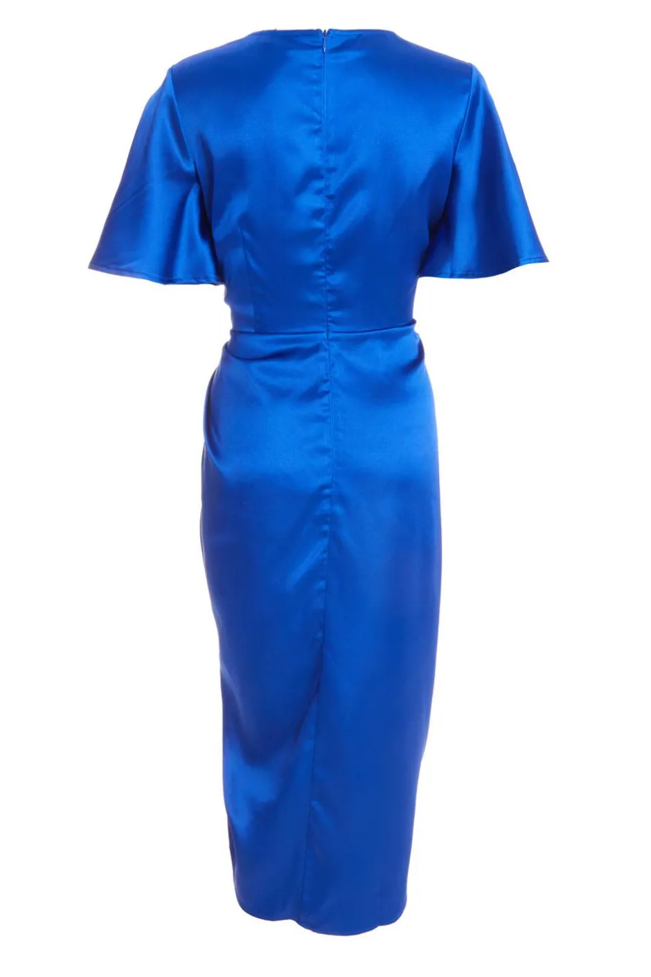 Quiz Petite Blue Satin Ruched Wrap Midi Dress Online
