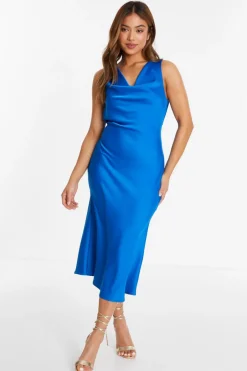 Quiz Petite Blue Satin Slip Midi Dress Discount