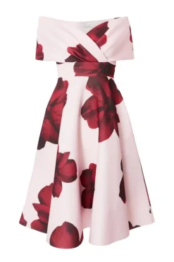 Quiz Petite Blush Bardot Floral Skater Dress Clearance