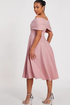 Quiz Petite Bardot Midi Dress Blush