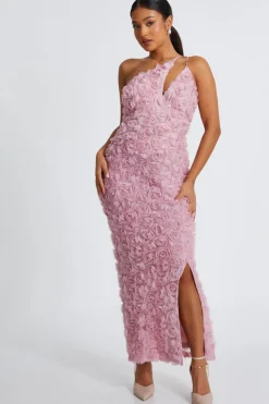 Quiz Petite One Shoulder Floral Maxi Dress Blush Outlet
