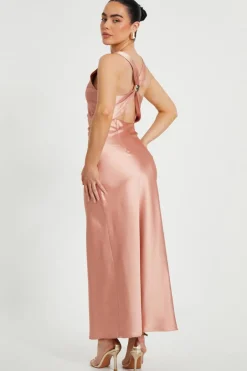 Quiz Petite Blush Satin Ruched Midaxi Dress New