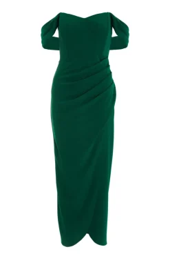 Quiz Petite Bardot Maxi Dress Bottle Green Discount