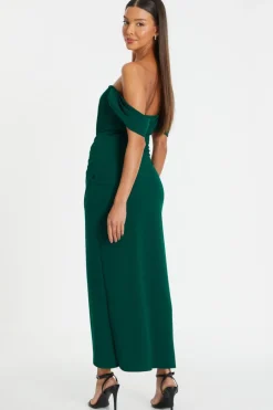 Quiz Petite Bardot Maxi Dress Bottle Green Discount