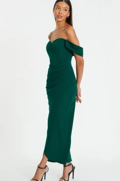 Quiz Petite Bardot Maxi Dress Bottle Green Discount