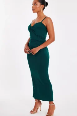 Quiz Petite Bottle Green Knot Detail Midaxi Dress Best