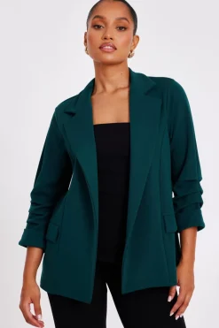 Quiz Petite Ruched Sleeve Blazer Bottle Green Hot