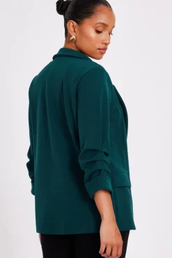 Quiz Petite Ruched Sleeve Blazer Bottle Green Hot
