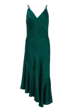 Quiz Petite Bottle Green Satin Asymmetric Midaxi Dress Hot