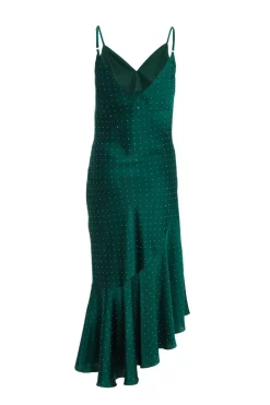 Quiz Petite Bottle Green Satin Asymmetric Midaxi Dress Hot
