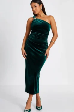Quiz Petite Bottle Green Velvet Midaxi Dress New