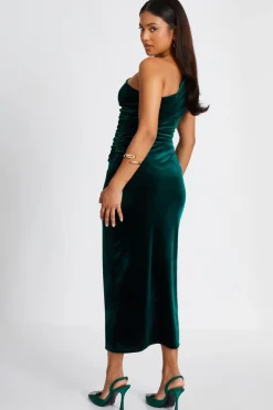 Quiz Petite Bottle Green Velvet Midaxi Dress New