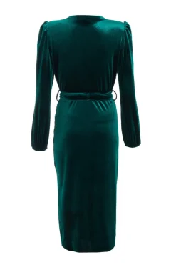 Quiz Petite Bottle Green Velvet Midi Dress Clearance
