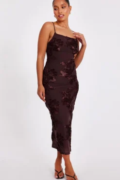 Quiz Petite Brown Floral Applique Midaxi Dress