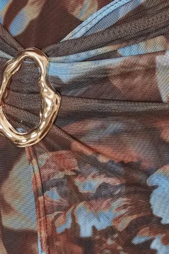 Quiz Petite Brown Floral Mesh Midaxi Dress Online