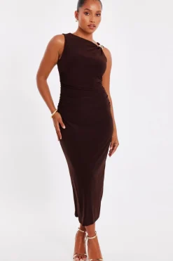 Quiz Petite Brown Gold Buckle Midaxi Dress Best