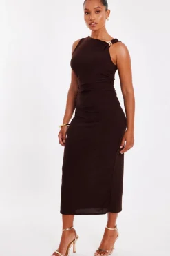Quiz Petite Brown Gold Buckle Midaxi Dress Best