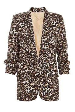 Quiz Petite Brown Leopard Print Blazer Discount