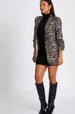 Quiz Petite Brown Leopard Print Blazer Discount