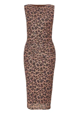 Quiz Petite Brown Mesh Leopard Print Midi Dress Clearance