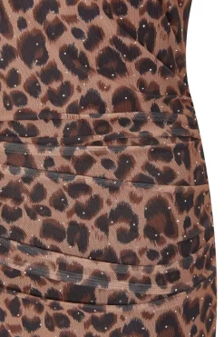Quiz Petite Brown Mesh Leopard Print Midi Dress Clearance
