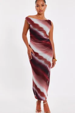 Quiz Petite Brown Mesh Ombre Midaxi Dress New