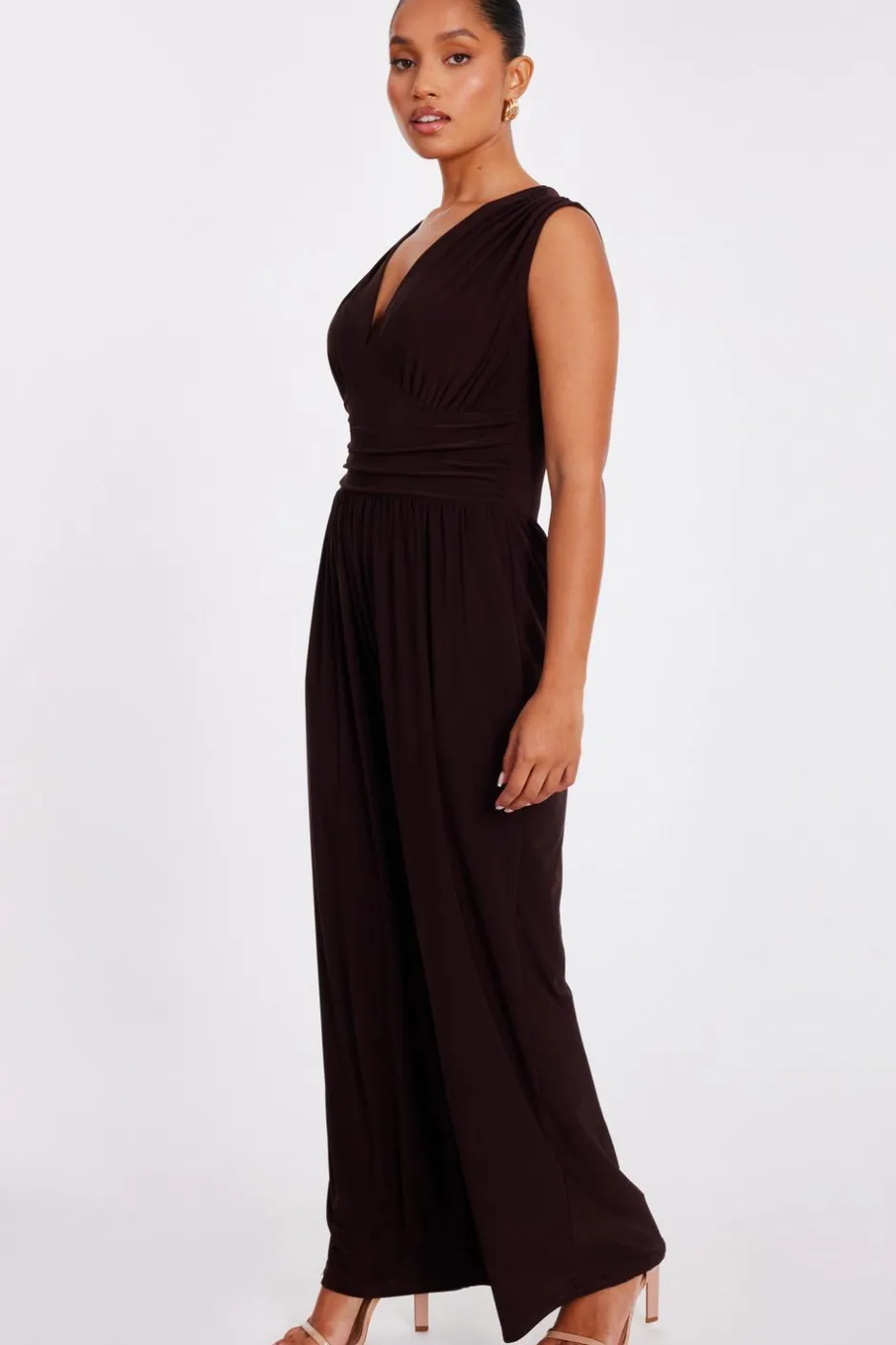 Quiz Petite Brown Ruched Jumpsuit Best