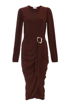 Quiz Petite Brown Ruched Midi Dress Best