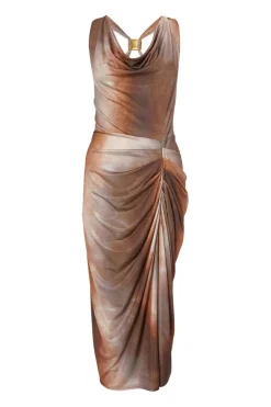 Quiz Petite Brown Ruched Side Midi Dress Discount