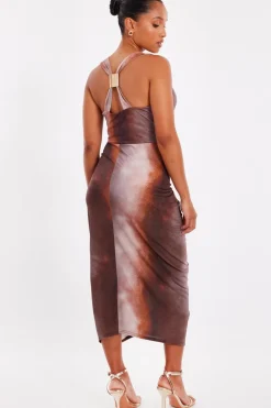 Quiz Petite Brown Ruched Side Midi Dress Discount
