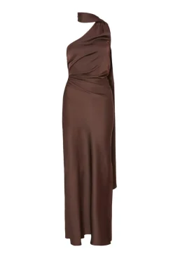 Quiz Petite Brown Satin Wrap Neck Maxi Dress Clearance