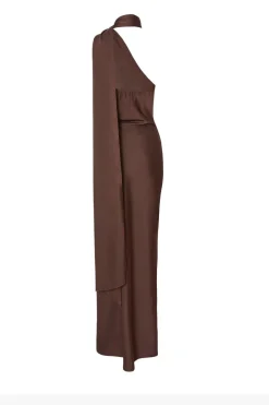 Quiz Petite Brown Satin Wrap Neck Maxi Dress Clearance