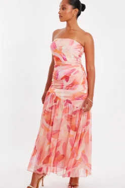 Quiz Petite Coral Mesh Floral Midaxi Dress New