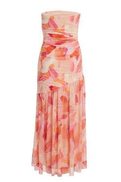 Quiz Petite Coral Mesh Floral Midaxi Dress New