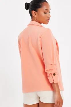 Quiz Petite Coral Ruched Sleeve Blazer New