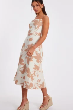 Quiz Petite Cream Floral Print Midi Dress Online