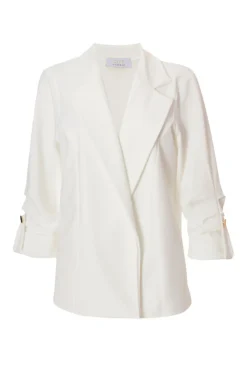 Quiz Petite Ruched Sleeve Blazer Cream