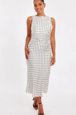 Quiz Petite Cream Satin Polka Dot Midaxi Dress Discount